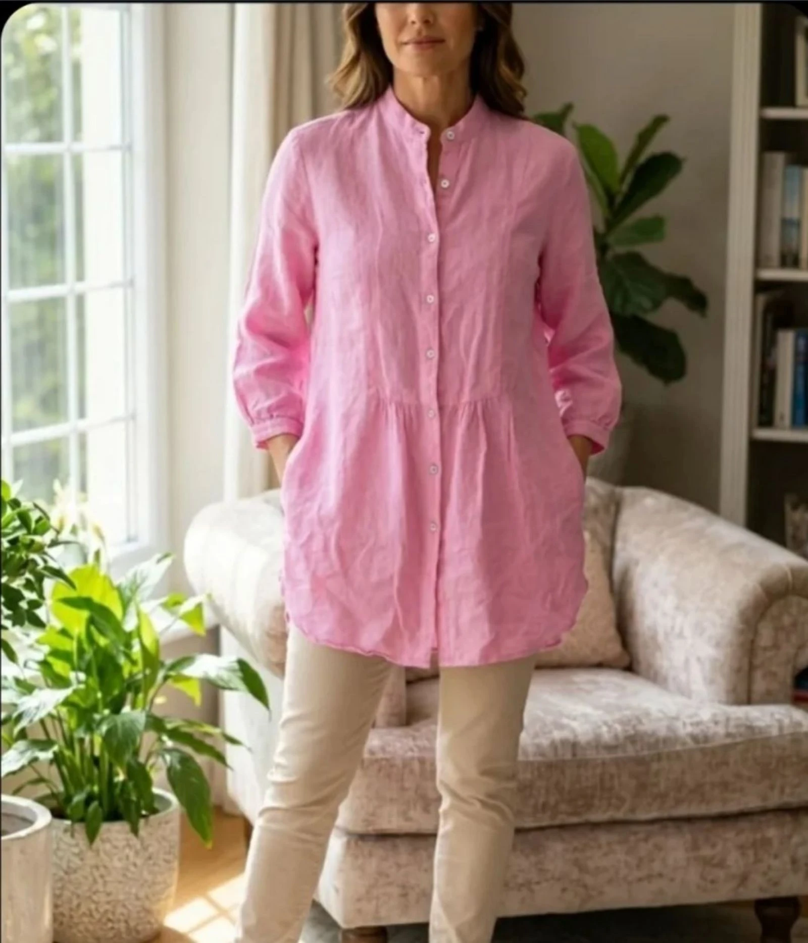 Lino 100% Anna Vitti ​Blusa Túnica T.M/L ¡Sin uso!